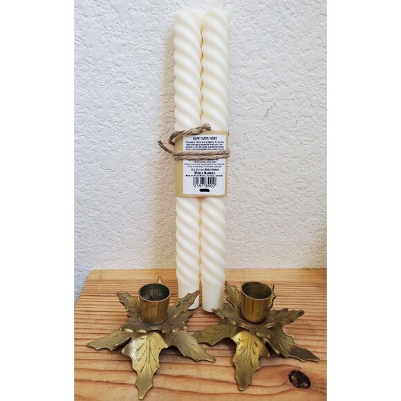 2x VTG Holly Leaf Candlestick Set Brass Candles Holders Taper Christmas Decor - Picture 1 of 6